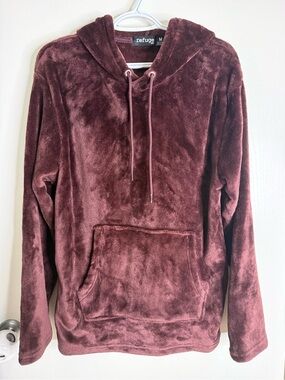 Refuge Plush Maroon Hoodie Fleece Lined on Outside & Inside Mens Medium